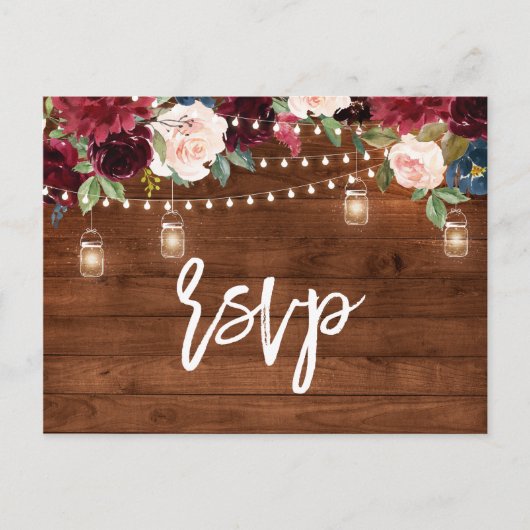Burgundy Navy String Light Mason Jar UAWG Postkarte (Vorderseite)