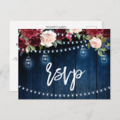 Burgundy Navy String Light Mason Jar UAWG Postkarte (Vorne/Hinten)