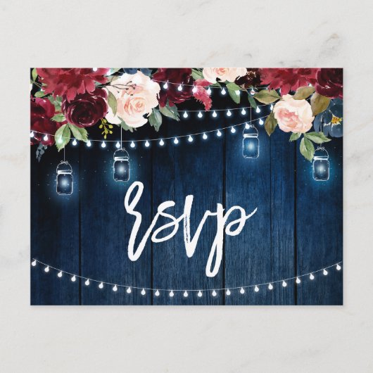 Burgundy Navy String Light Mason Jar UAWG Postkarte (Vorderseite)