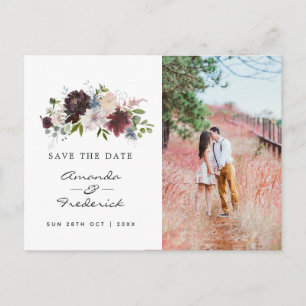 Burgundy Navy und Blush Pink Wedding Save the Date Postkarte