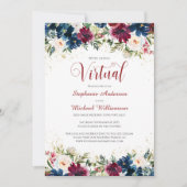 Burgundy Navy Wasserfarben Virtual Wedding Einladung (Vorderseite)