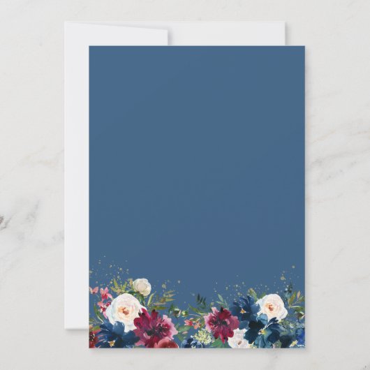 Burgundy Navy Wasserfarben Virtual Wedding Einladung (Rückseite)