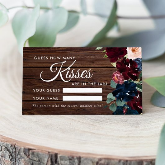 Burgundy & Navy Wie viele Kisses Showspielkarte Platzkarte