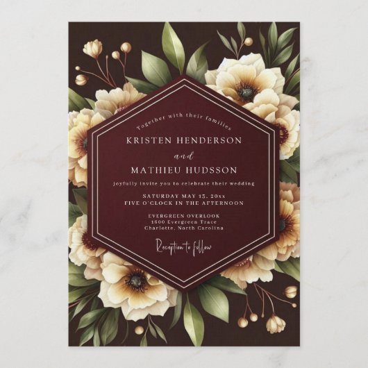 Burgundy Nocturne Bloom Wedding Einladung (Vorderseite)