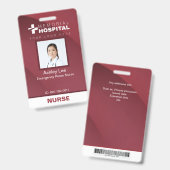 Burgundy Nurse ID Abzeichen mit Foto & Barcode Ausweis (Vorder- & Rückseite)