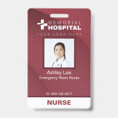 Burgundy Nurse ID Abzeichen mit Foto & Barcode Ausweis (Vorderseite)