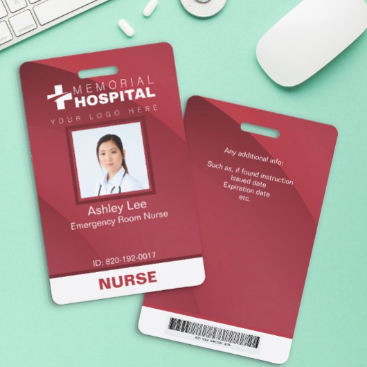 Burgundy Nurse ID Abzeichen mit Foto & Barcode Ausweis