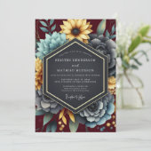 Burgundy Ochre Rich Floral Wedding Einladung (Stehend Vorderseite)