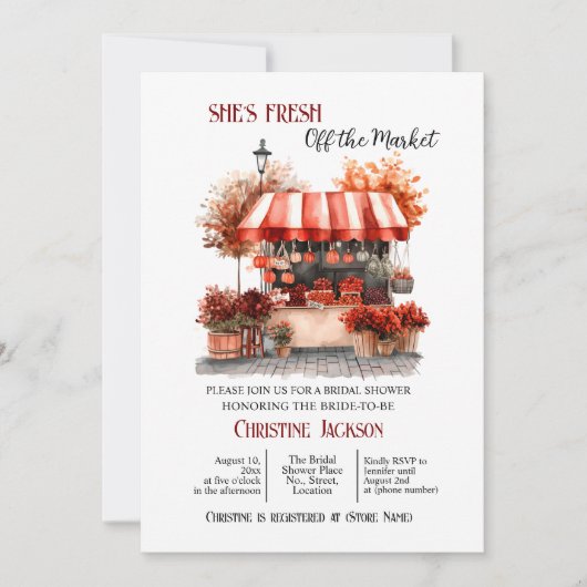 Burgundy 'Off the Market' QR Code Bridal Shower Einladung (Vorderseite)