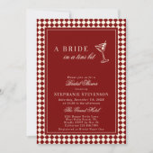 Burgundy Old Money Checkered Martini Bridal Shower Einladung (Vorderseite)