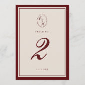 Burgundy Old Money Wedding Table Number Einladung (Vorderseite)