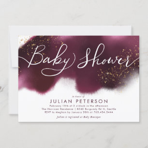 Burgundy Ombre Baby Shower Gold Glitzer Typografie Einladung