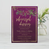 Burgundy ombre green gold foliage Rehearsal Dinner Einladung (Stehend Vorderseite)