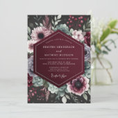 Burgundy Opulent Bloom Wedding Einladung (Stehend Vorderseite)