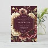 Burgundy Opulent Flora Wedding Einladung (Stehend Vorderseite)