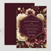Burgundy Opulent Flora Wedding Einladung (Vorne/Hinten)