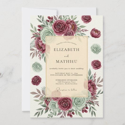 Burgundy Opulent Succulent Wedding Einladung (Vorderseite)