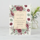 Burgundy Opulent Succulent Wedding Einladung (Stehend Vorderseite)