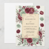 Burgundy Opulent Succulent Wedding Einladung (Vorne/Hinten)