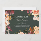 Burgundy Orange Bloral Green Horizontal Save The Date (Vorderseite)