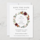 Burgundy Orange Bloral Wedding Save the Date Card Einladung (Vorderseite)