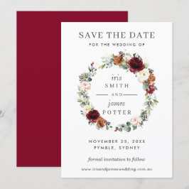 Burgundy Orange Bloral Wedding Save the Date Card Einladung