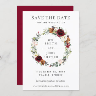 Burgundy Orange Bloral Wedding Save the Date Card Einladung