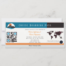 Burgundy Orange Blue Cruise Boarding Pass Wedding Einladung