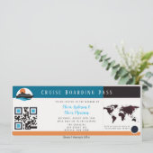 Burgundy Orange Blue Cruise Boarding Pass Wedding Einladung (Stehend Vorderseite)