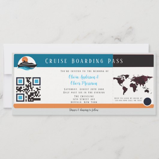 Burgundy Orange Blue Cruise Boarding Pass Wedding Einladung (Vorderseite)