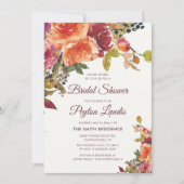 Burgundy Orange Blue Floral Blätter Brautparty Einladung (Vorderseite)