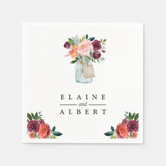 Burgundy Orange Blume Mason Jar Wedding Paper Serviette (Vorderseite)