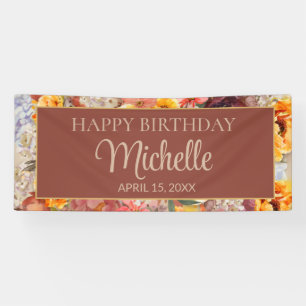 Burgundy Orange Cream Floral Happy Geburtstagsname Banner