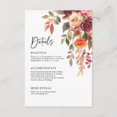 Burgundy Orange Fall Elegante Hochzeitsdetails Begleitkarte (Vorderseite)