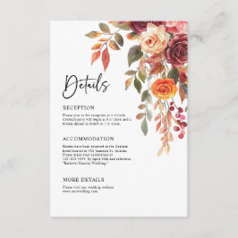 Burgundy Orange Fall Elegante Hochzeitsdetails Begleitkarte