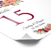 Burgundy Orange Floral 4x6 Hochzeit Tischnummer Fotodruck (Ecke)