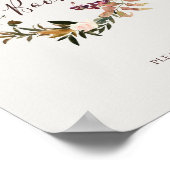 Burgundy Orange Floral | Beige Gast Book Sign Poster (Ecke)
