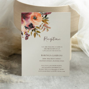 Burgundy Orange Floral   Beige Hochzeitsempfang Begleitkarte