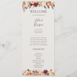 Burgundy Orange Floral | Beige Hochzeitsprogramm Programm