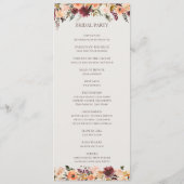 Burgundy Orange Floral | Beige Hochzeitsprogramm Programm (Rückseite)