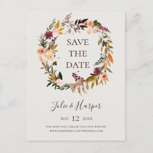 Burgundy Orange Floral Beige Save the Date Einladu Einladungspostkarte