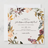 Burgundy Orange Floral | Beige Square Wedding Einladung (Vorderseite)