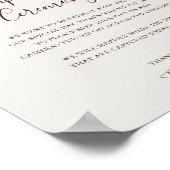 Burgundy Orange Floral | Beige Unplugged Zeremonie Poster (Ecke)