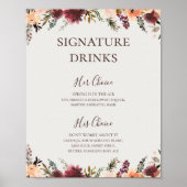 Burgundy Orange Floral | Beige Unterzeichnungsgetr Poster (Vorne)