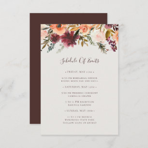 Burgundy Orange Floral   Beige Veranstaltungskalen Begleitkarte