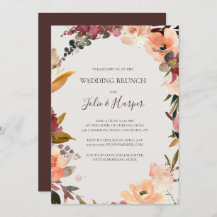Burgundy Orange Floral Beige Wedding Brunch Einladung