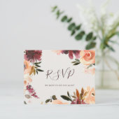 Burgundy Orange Floral Beige Wedding RSVP Postcard Postkarte (Stehend Vorderseite)