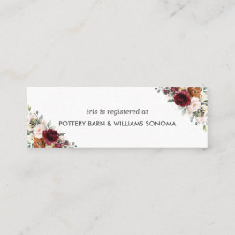Burgundy Orange Floral Bridal Registrierungskarte  Mini Visitenkarte