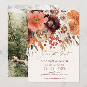 Burgundy Orange Floral Fall Foto Save The Date