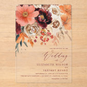 Burgundy Orange Floral Fall Wedding Acryleinladungen (Vorderseite)